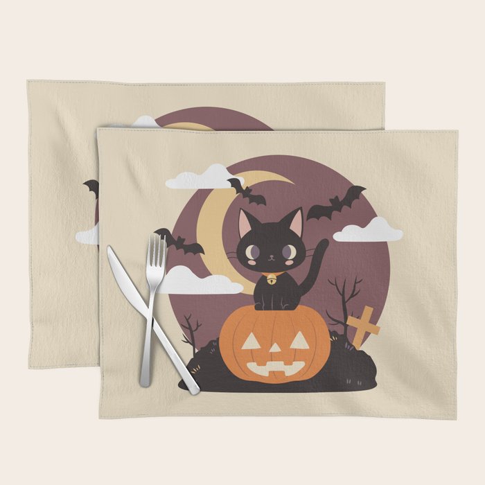 Spooky Cat on a Pumpkin Placemat Gallery Image 1