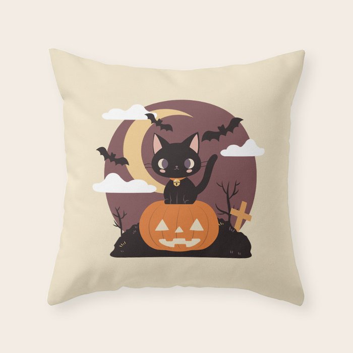 Spooky Cat on a Pumpkin Throw Pillow Gallery Image 6