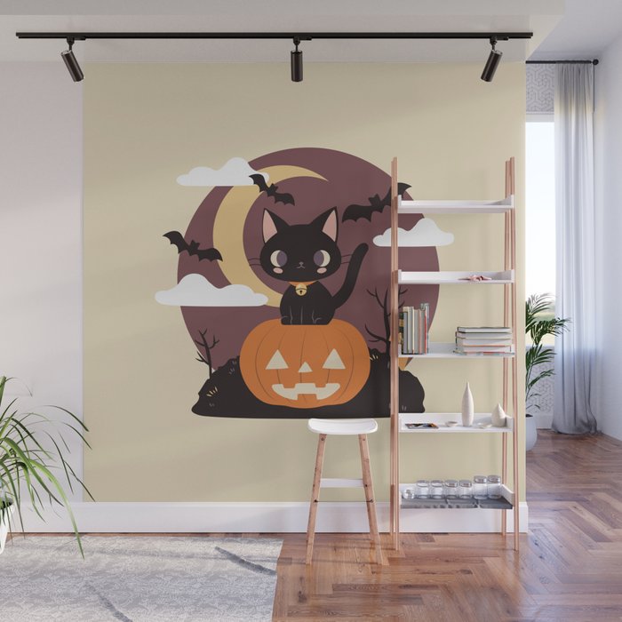 Spooky Cat on a Pumpkin Wall Mural Gallery Image 1