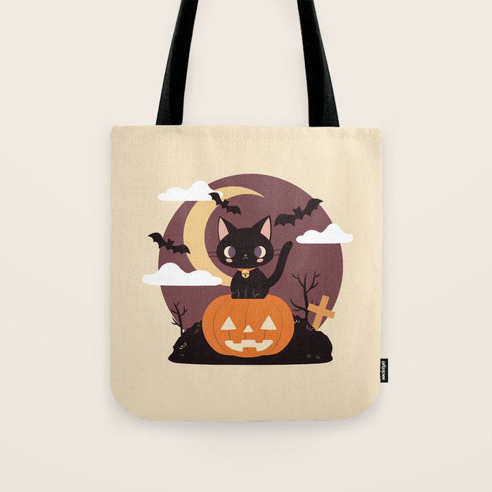 Spooky Cat on a Pumpkin Tote Bag Gallery Image 1