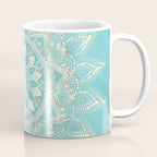 Elegant White Gold Mandala Sky Blue Coffee Mug Gallery Image 1