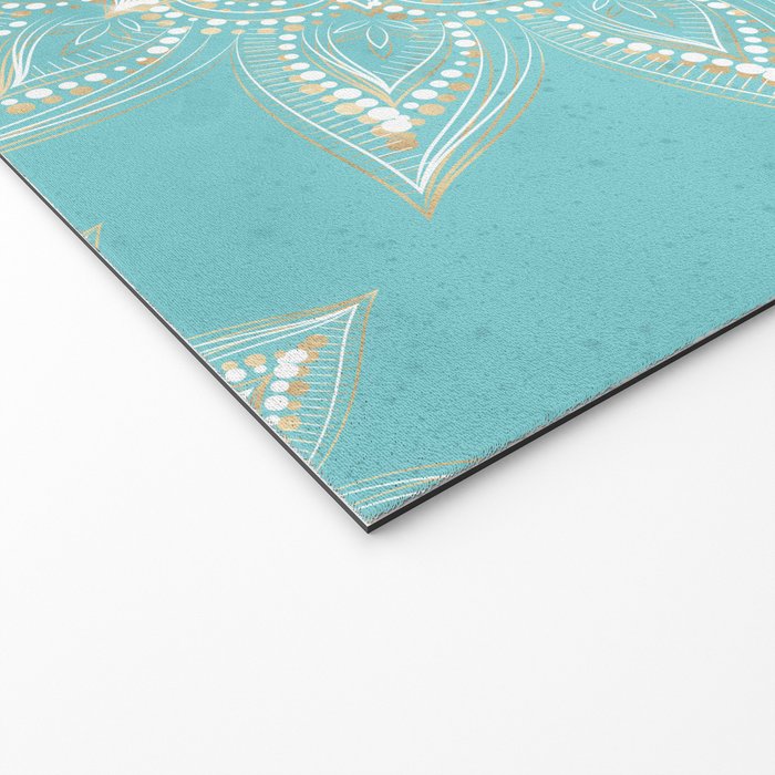 Elegant White Gold Mandala Sky Blue Welcome Mat Gallery Image 2