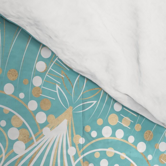 Elegant White Gold Mandala Sky Blue Comforter Gallery Image 4