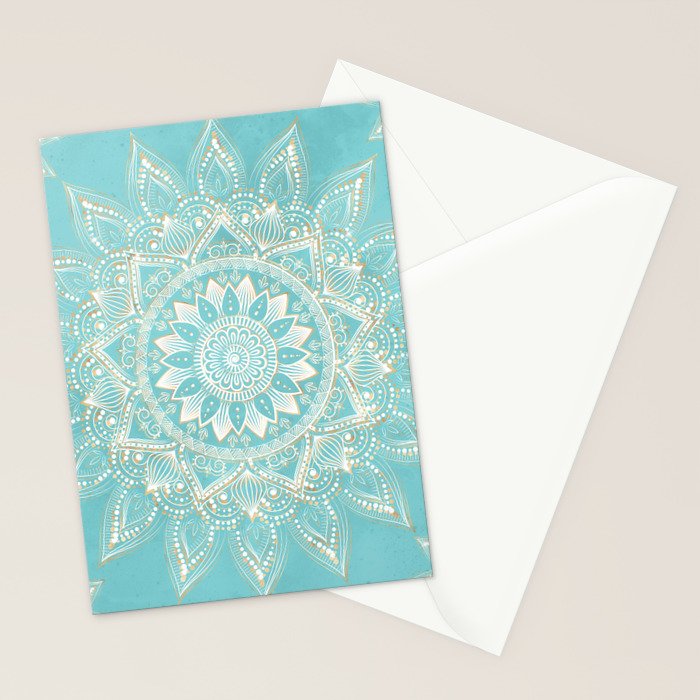 Elegant White Gold Mandala Sky Blue Stationery Card Gallery Image 2
