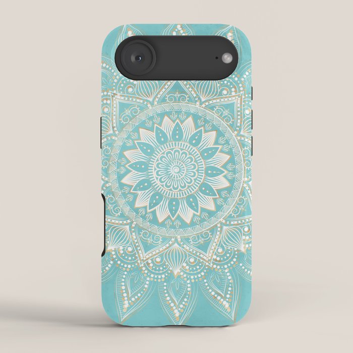 Elegant White Gold Mandala Sky Blue iPhone Case Gallery Image 2