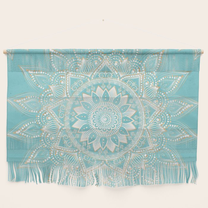 Elegant White Gold Mandala Sky Blue Wall Hanging Gallery Image 1