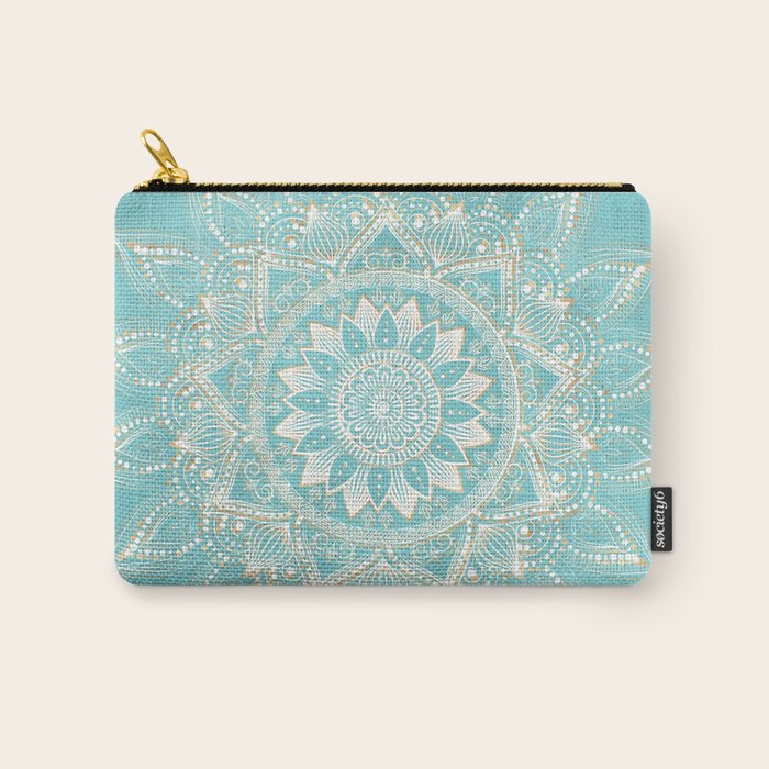 Elegant White Gold Mandala Sky Blue Carry All Pouch Gallery Image 1