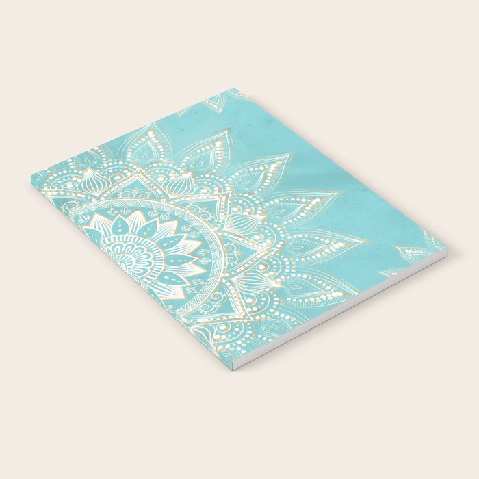 Elegant White Gold Mandala Sky Blue Notebook Gallery Image 2