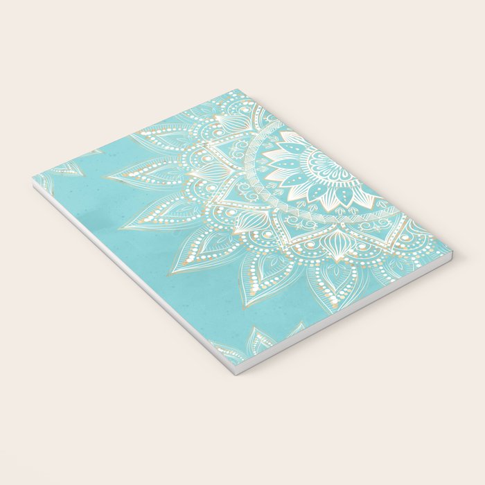 Elegant White Gold Mandala Sky Blue Notebook Gallery Image 3
