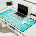 Elegant White Gold Mandala Sky Blue Desk Mat Gallery Image 2