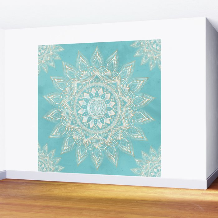 Elegant White Gold Mandala Sky Blue Wall Mural Gallery Image 2