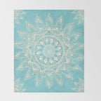 Elegant White Gold Mandala Sky Blue Throw Blanket Gallery Image 2