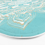 Elegant White Gold Mandala Sky Blue Bath Mat Gallery Image 3
