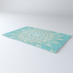 Elegant White Gold Mandala Sky Blue Rug Gallery Image 3