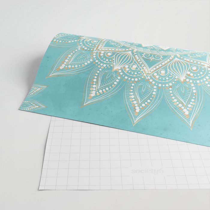 Elegant White Gold Mandala Sky Blue Wrapping Paper Gallery Image 2