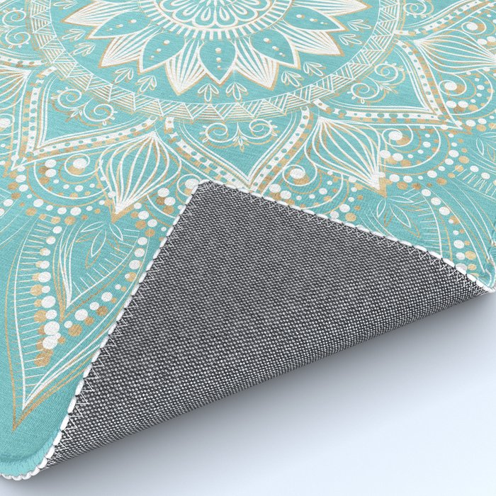 Elegant White Gold Mandala Sky Blue Rug Gallery Image 4