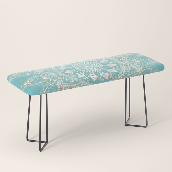 Elegant White Gold Mandala Sky Blue Bench Gallery Image 1