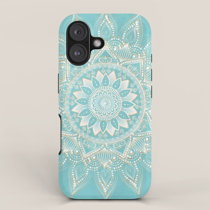 Elegant White Gold Mandala Sky Blue iPhone Case Gallery Image 1