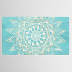 Elegant White Gold Mandala Sky Blue Tablecloth Gallery Image 2