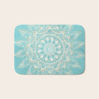 Elegant White Gold Mandala Sky Blue Bath Mat Gallery Image 1