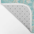 Elegant White Gold Mandala Sky Blue Bath Mat Gallery Image 2