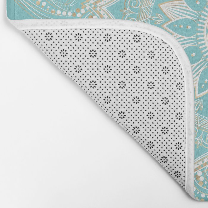 Elegant White Gold Mandala Sky Blue Bath Mat Gallery Image 2