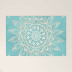 Elegant White Gold Mandala Sky Blue Welcome Mat Gallery Image 1