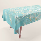 Elegant White Gold Mandala Sky Blue Tablecloth Gallery Image 1