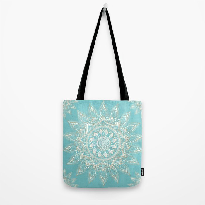 Elegant White Gold Mandala Sky Blue Tote Bag Gallery Image 2