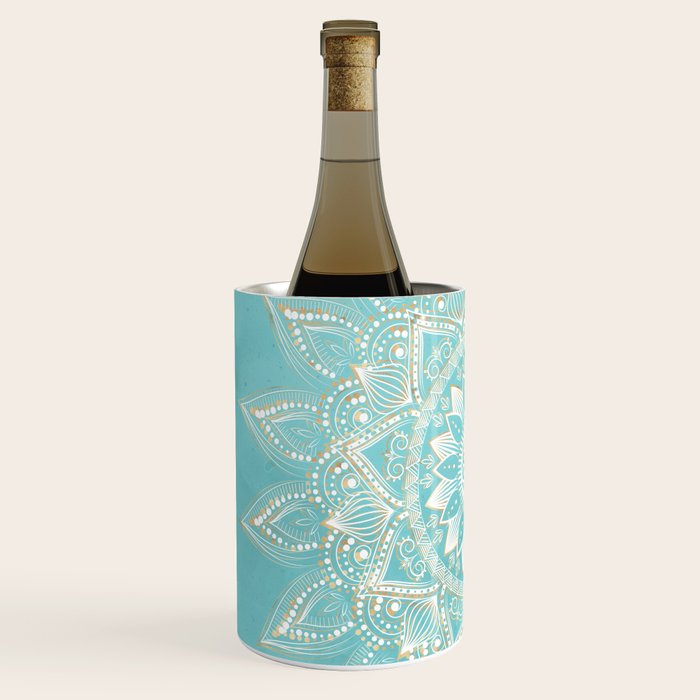 Elegant White Gold Mandala Sky Blue Wine Chiller Gallery Image 2