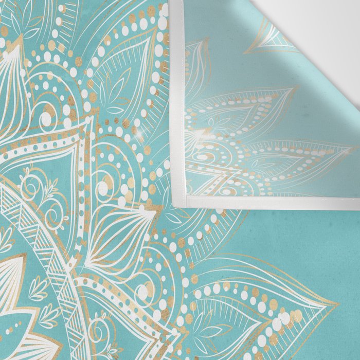 Elegant White Gold Mandala Sky Blue Wall Tapestry Gallery Image 3