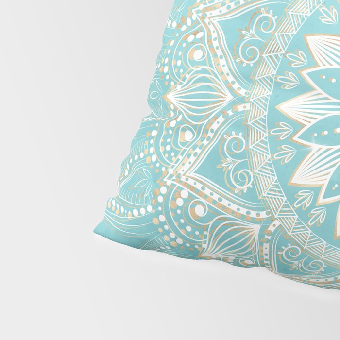 Elegant White Gold Mandala Sky Blue Pillow Sham Gallery Image 4