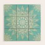 Elegant White Gold Mandala Sky Blue Wood Wall Art Gallery Image 1