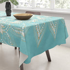 Elegant White Gold Mandala Sky Blue Tablecloth Gallery Image 3