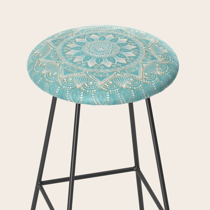 Elegant White Gold Mandala Sky Blue Stool Gallery Image 2