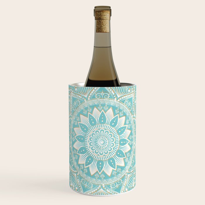 Elegant White Gold Mandala Sky Blue Wine Chiller Gallery Image 1
