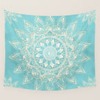 Elegant White Gold Mandala Sky Blue Wall Tapestry Gallery Image 4