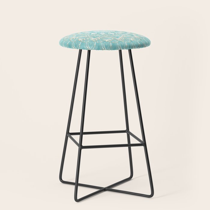 Elegant White Gold Mandala Sky Blue Stool Gallery Image 1