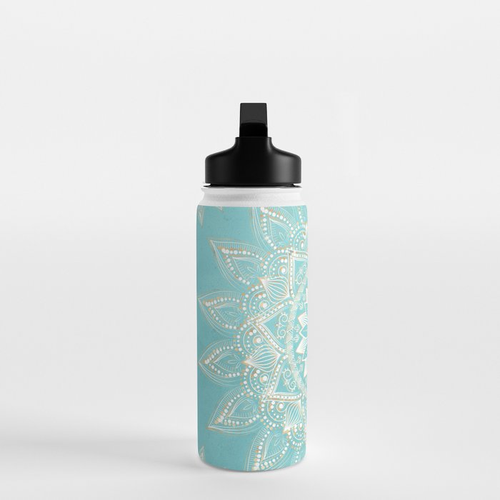 Elegant White Gold Mandala Sky Blue Water Bottle Gallery Image 3