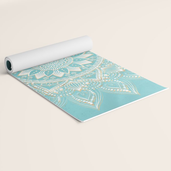 Elegant White Gold Mandala Sky Blue Yoga Mat Gallery Image 2