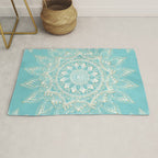 Elegant White Gold Mandala Sky Blue Rug Gallery Image 1