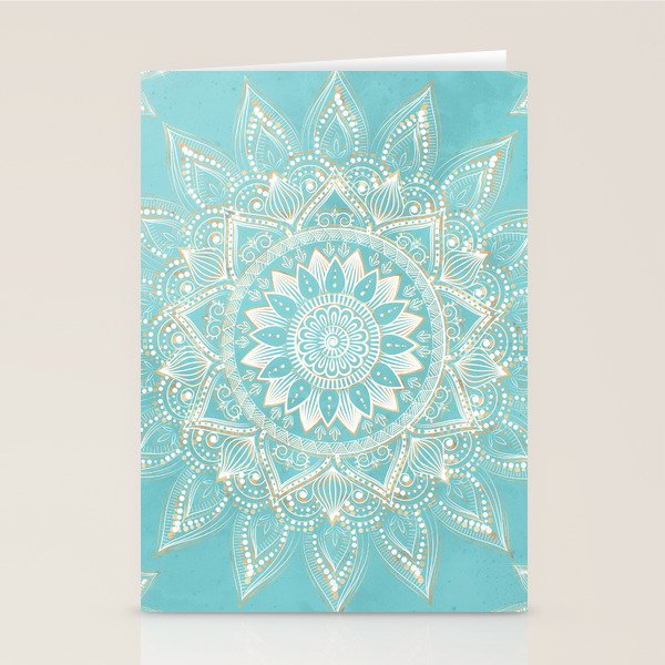Elegant White Gold Mandala Sky Blue Stationery Card Gallery Image 2
