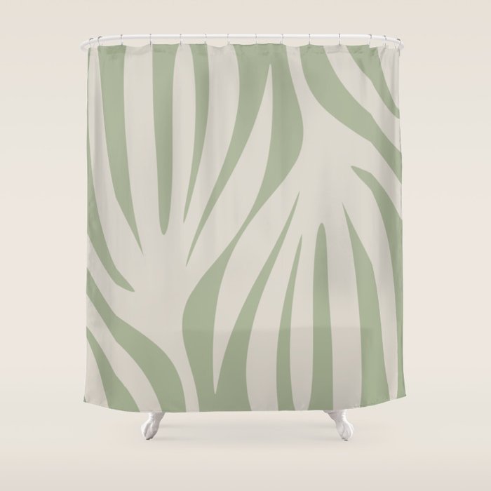 Maldives Abstract Botanical Pattern in Sage and Beige Shower Curtain Gallery Image 1