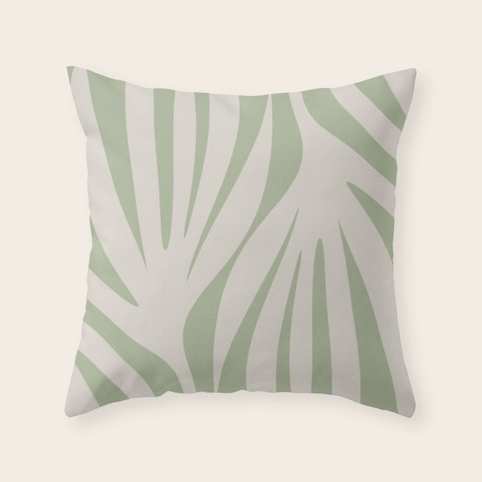 Maldives Abstract Botanical Pattern in Sage and Beige Throw Pillow Gallery Image 1