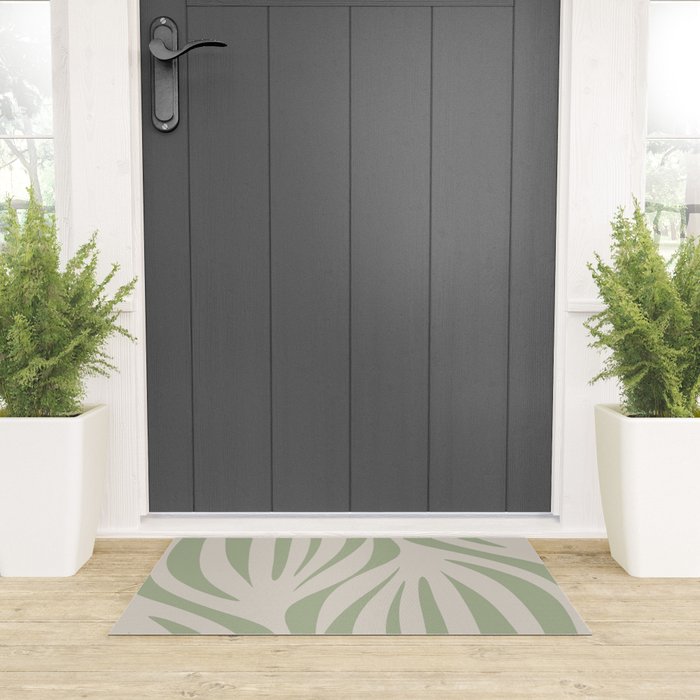 Maldives Abstract Botanical Pattern in Sage and Beige Welcome Mat Gallery Image 3