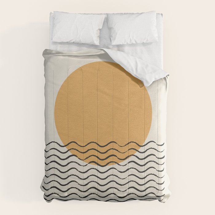 Ocean wave gold sunrise - mid century style Comforter Gallery Image 6