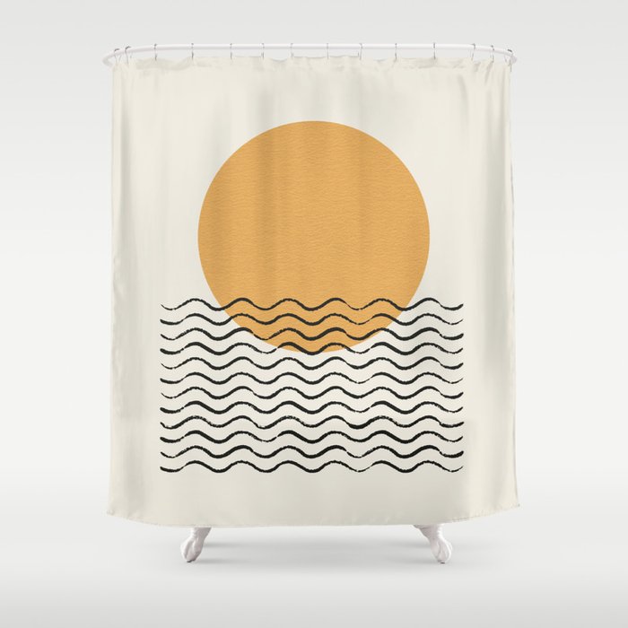 Ocean wave gold sunrise - mid century style Shower Curtain Gallery Image 1