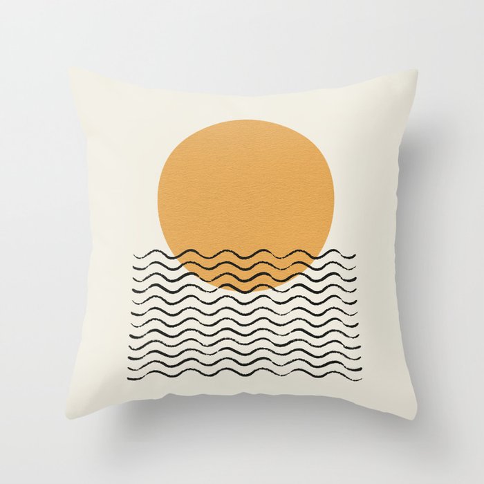Ocean wave gold sunrise - mid century style Throw Pillow Gallery Image 6