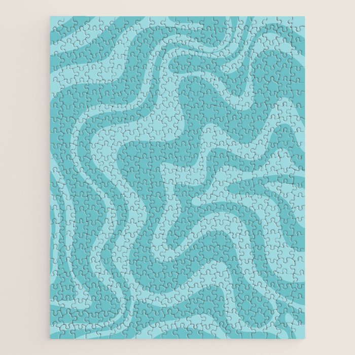 Retro Liquid Swirl Abstract Pattern in Aqua Teal Jigsaw Puzzle Gallery Image 1