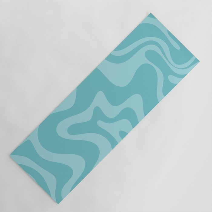 Retro Liquid Swirl Abstract Pattern in Aqua Teal Yoga Mat Gallery Image 1